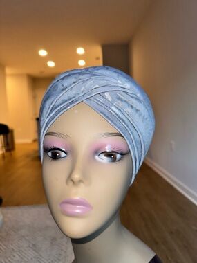 Light Blue Metallic Pattern Turban Headwrap